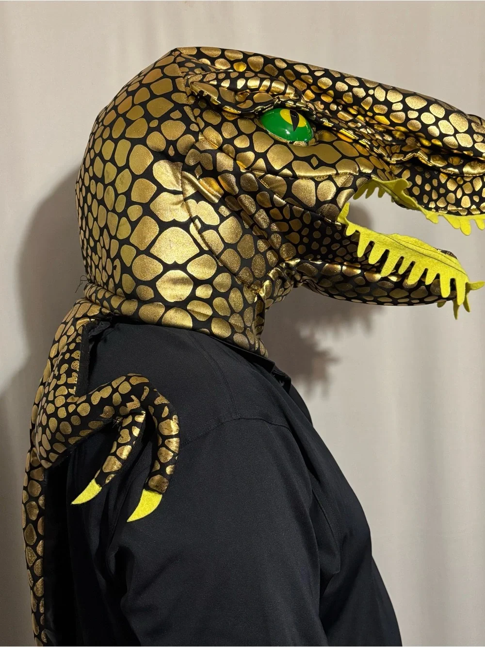 T-Rex Gold and Black Snake Dinosaur Head Costume